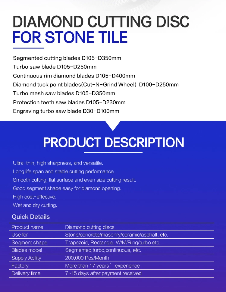 High Air Pressure Dry Cut Segmented Diamond Blade to Cut Granite